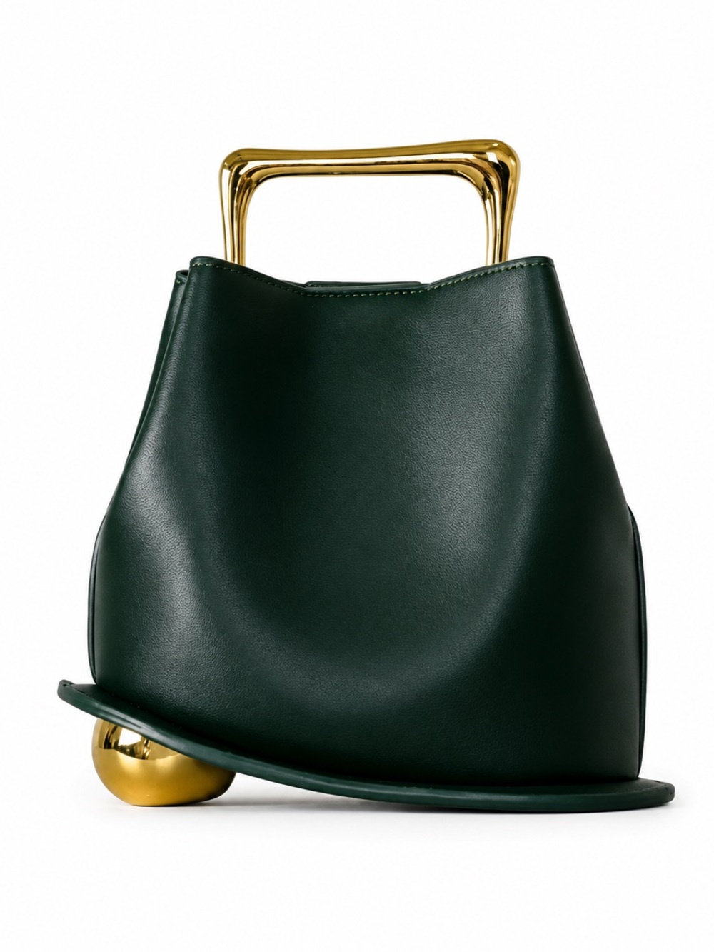 Elegant Dark Green Shoulder Bag with Gold Handle - Picture 1 of 1